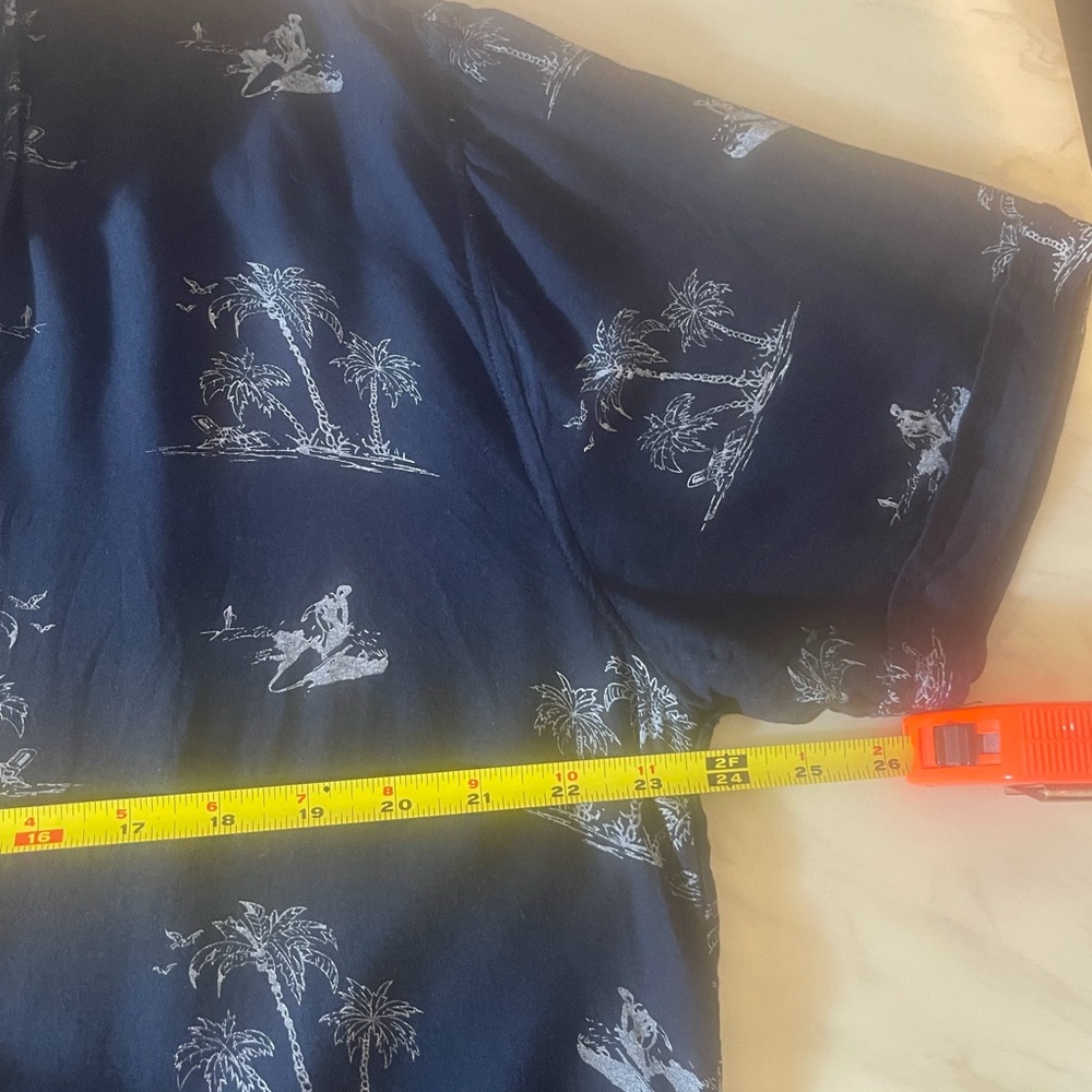 Michael Brandon XL Rayon Hawaiian Shirt Surf Palm Print Navy Slim Fit - Picture 5 of 6